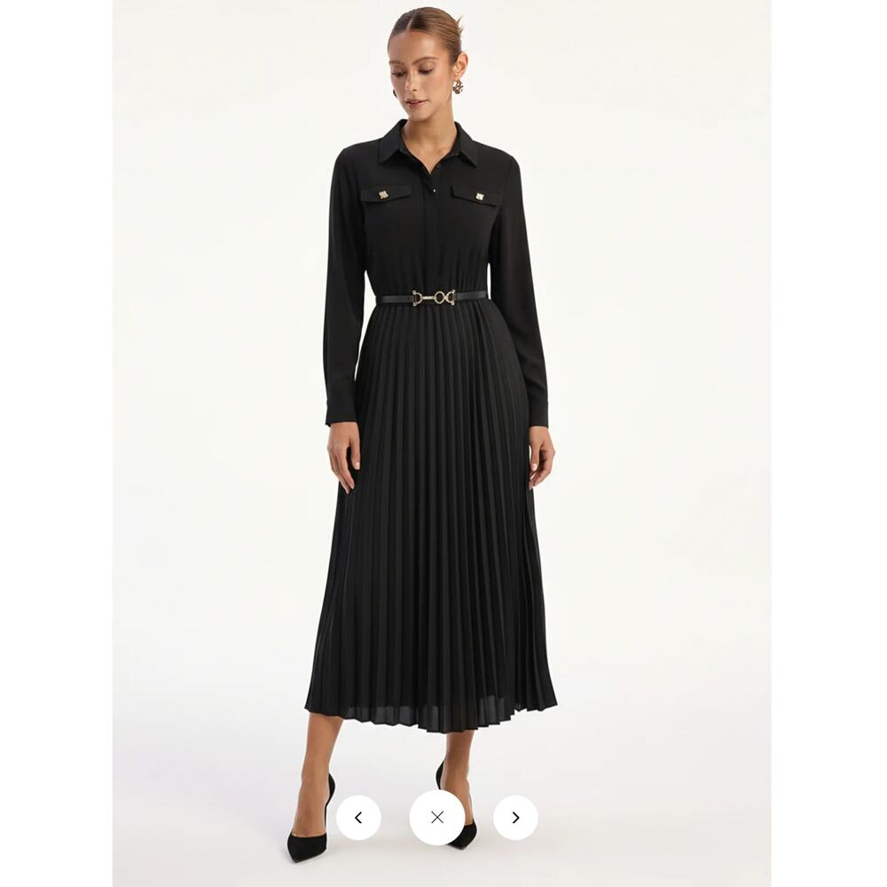 Commense Without belt Pleated Long Sleeve Shirt Dress Sz M